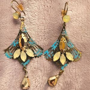 Art deco crystal and metal earrings